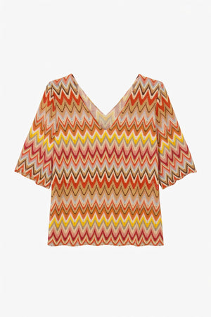 TOP IN MAGLIA TRAFORATA CON SCOLLO A V