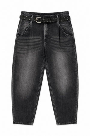 JEANS BARREL CON CINTURA BORCHIATA