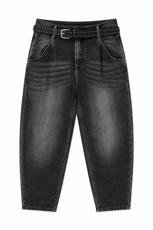 JEANS BARREL CON CINTURA BORCHIATA