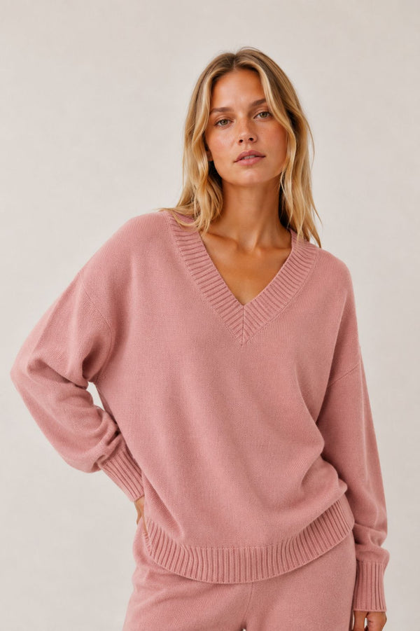 COMPLETO IN MAGLIA OVER SCOLLO A V & PANTALONI A PALAZZO