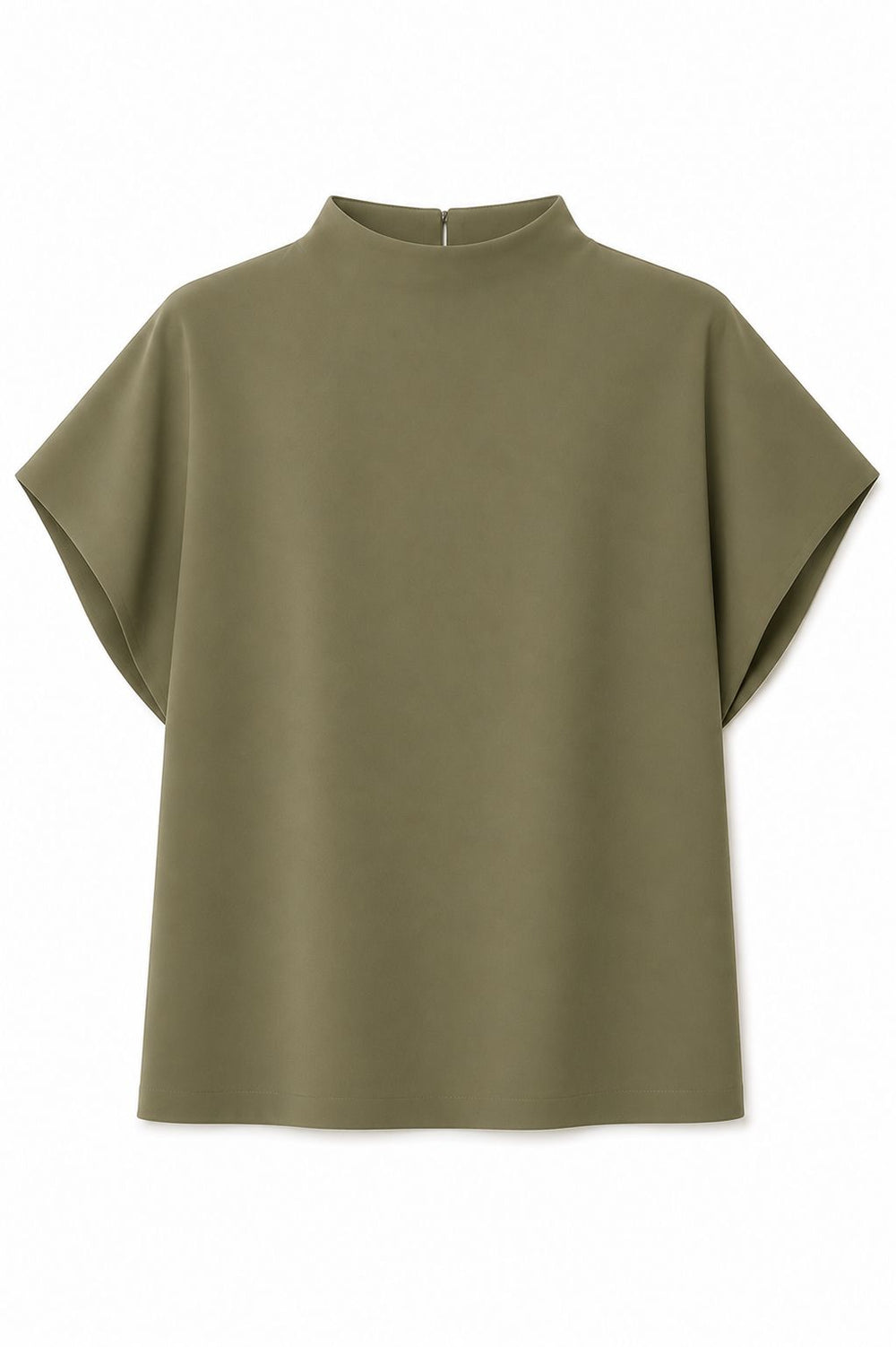 BLUSA COLLO ALTO A MANICHE CORTE IN CADY & PANTALONE A PALAZZO CON ELASTICO IN VITA IN CADY