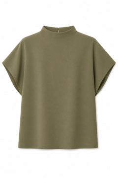 BLUSA COLLO ALTO A MANICHE CORTE IN CADY & PANTALONE A PALAZZO CON ELASTICO IN VITA IN CADY